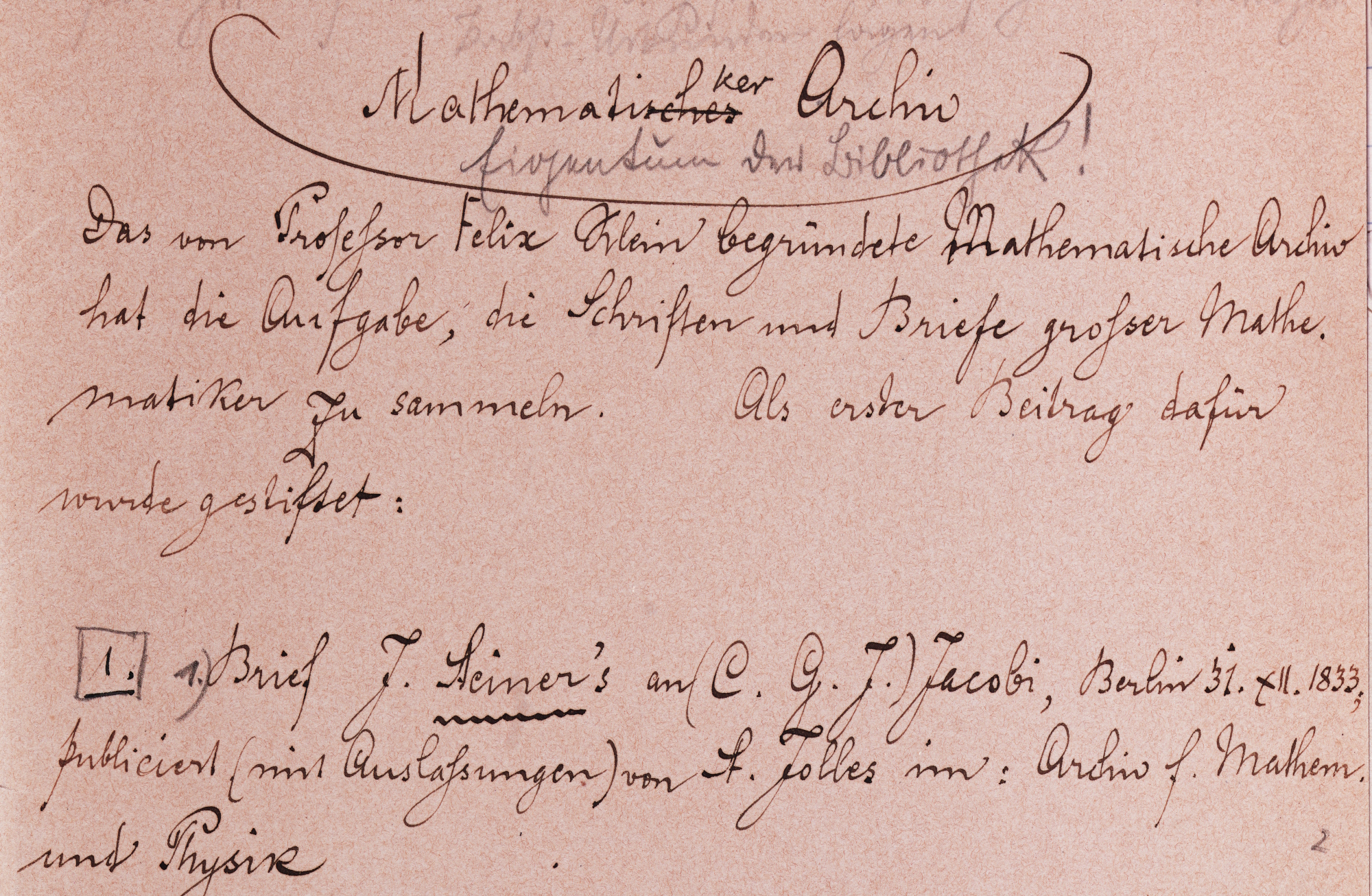 Zentralarchiv deutscher Mathematik-Nachlässe